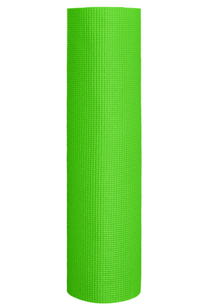 淡绿色瑜伽垫在垂直孤立的白色背景。图片下载