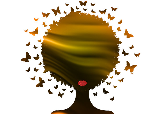 美丽的非洲女人蜂群蝴蝶的头发图片下载