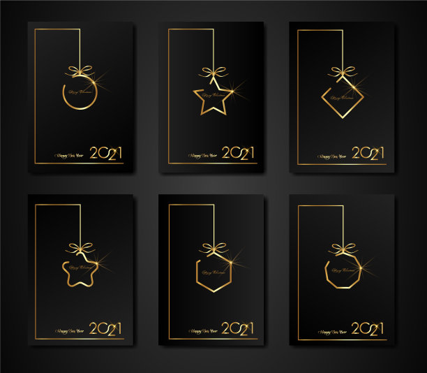 套卡2021年新年快乐黄金框架纹理图片下载