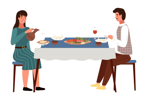 人们吃格鲁吉亚食物的人物图片下载