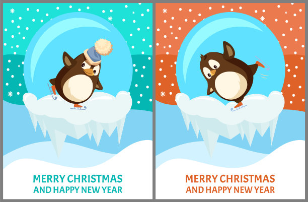 圣诞和新年贺卡企鹅图片下载