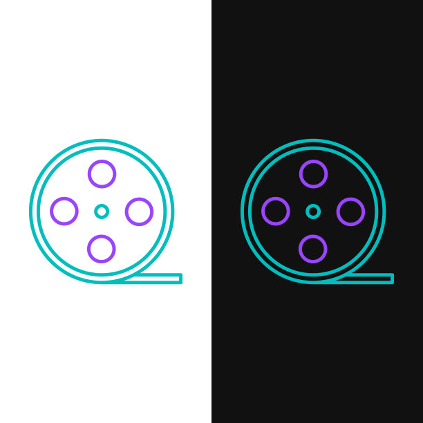 线胶片卷轴图标隔离在黑白上图片下载