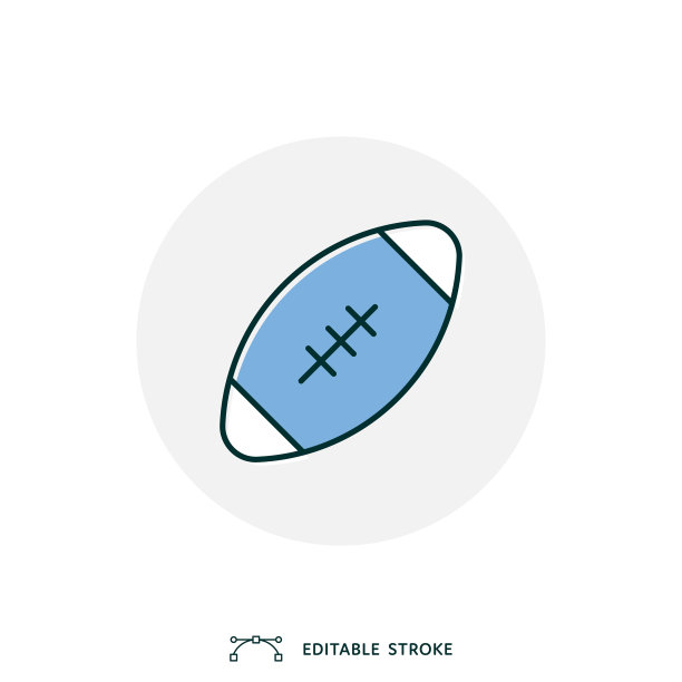 可编辑的描边直线彩色扁平美式足球图标图片下载