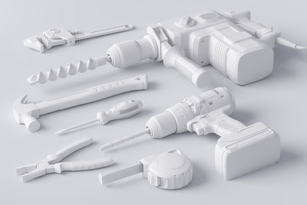 俯视图单色施工工具的维修和安装在白色图片下载