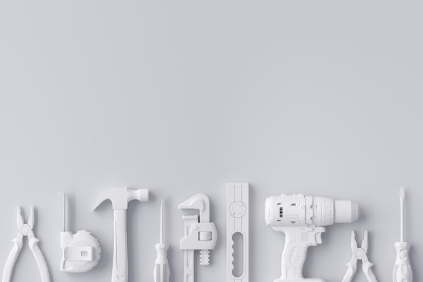 俯视图单色施工工具的维修和安装在白色图片下载
