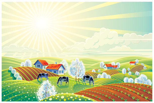 春天的景观与盛开的花园树木图片下载