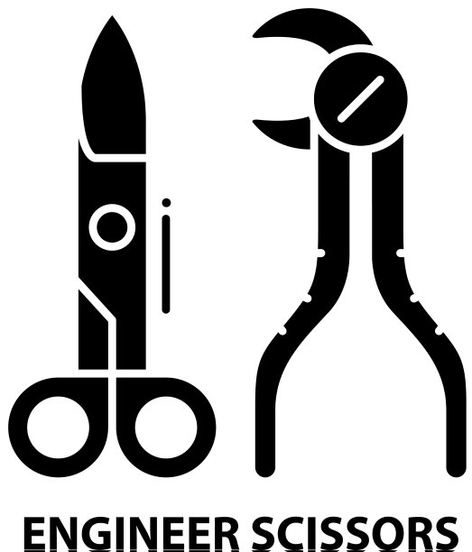 工程师剪刀图标与黑色标志图片下载
