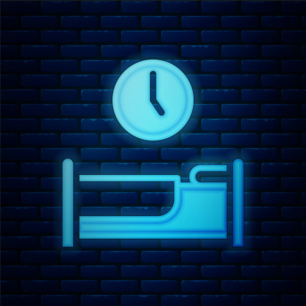 发光的霓虹灯睡觉时间图标隔离在砖块上图片下载