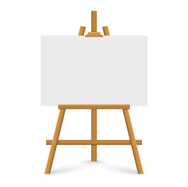 木画架上的空画布。木棕色的画架。空白艺术委员会。把白色帆布做成画的模型。画架与水平海报。空间为您的文字和设计广告。图片下载