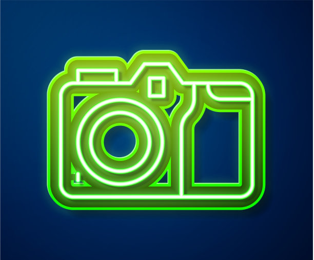 发光的霓虹灯线照片相机图标隔离图片下载