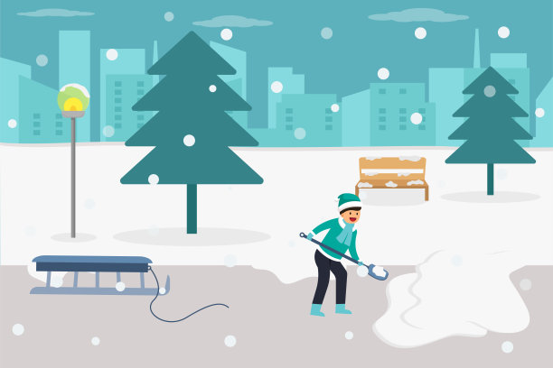 男孩在清理路上的雪图片下载