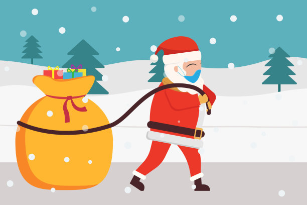 圣诞老人拉着一袋礼物图片下载