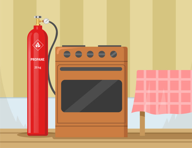 燃气灶具与丙烷容器在厨房矢量插图图片下载