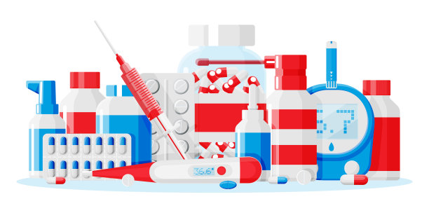 一套瓶子，药片，药片，胶囊和喷雾剂图片下载