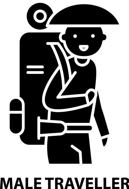 男性旅行者图标与黑色标志图片下载