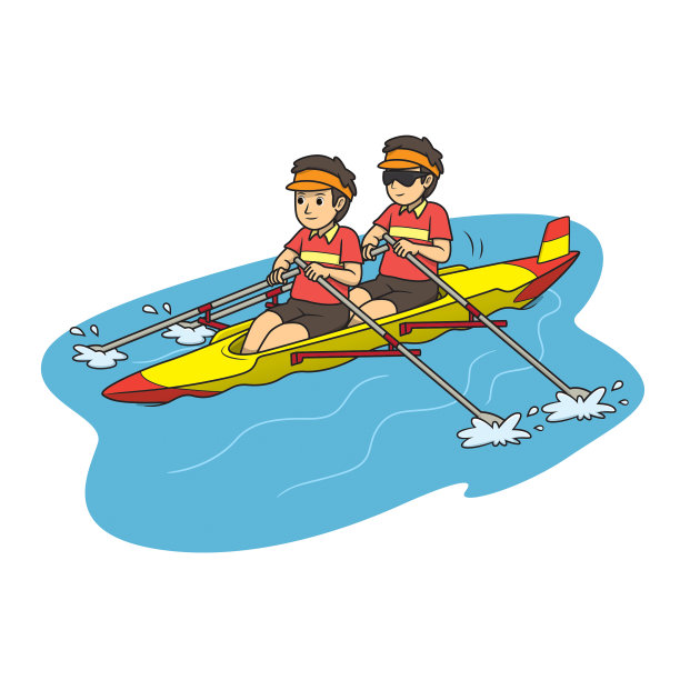 团体运动员在白色背景上孤立的赛艇上训练。儿童涂色页，绘画，艺术，第一个单词，闪存卡。彩色卡通人物剪纸矢量插图。图片下载