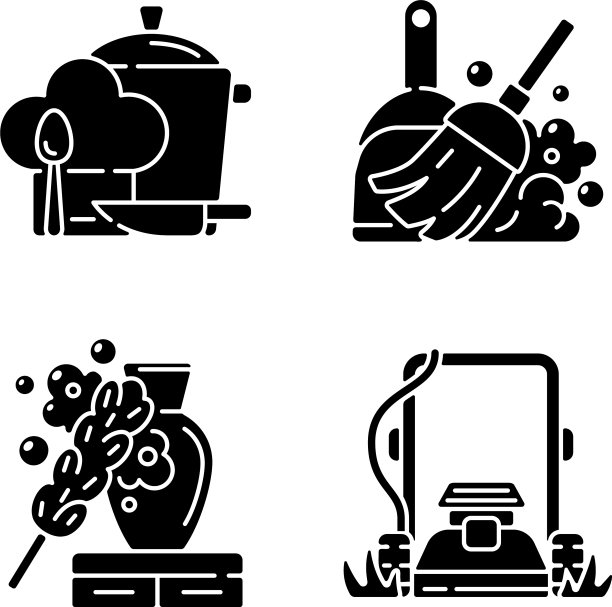 家务黑色象形文字图标设置在白色图片下载