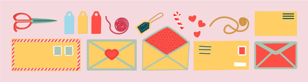 明信片和信封一套独立手绘图片下载