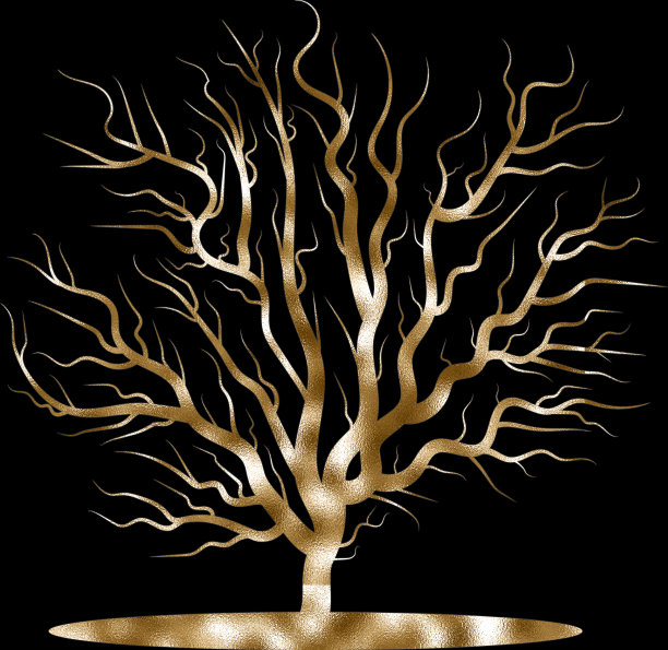 金色的树在黑色的背景上创造神秘的风景图片下载