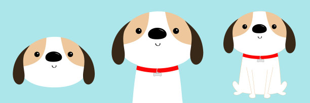 狗脸身体坐小狗图标设置红色项圈图片下载