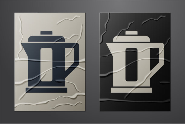 白色电热水壶图标孤立在皱褶上图片下载