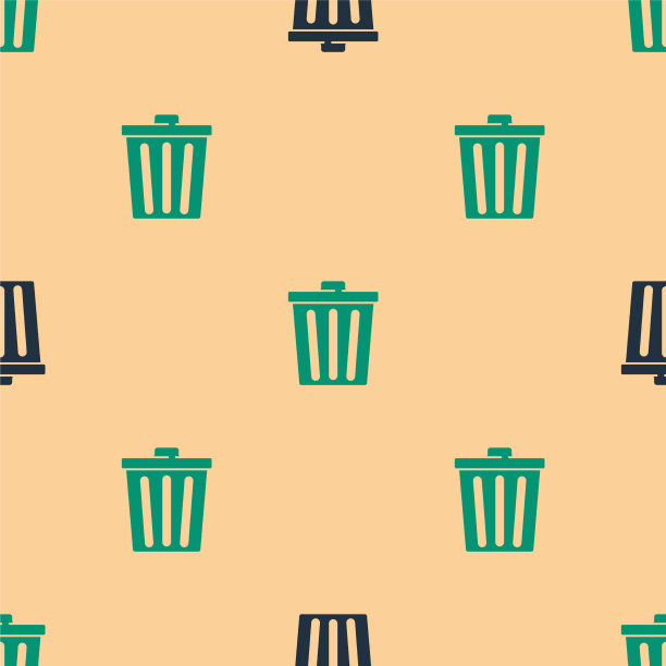 绿色和黑色的垃圾桶图标隔离无缝图片下载