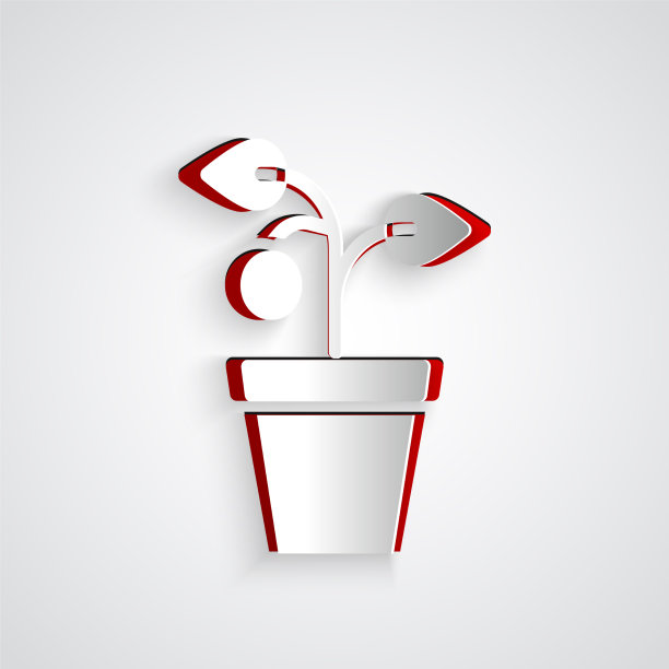 剪纸植物在盆上孤立的图标灰色图片下载