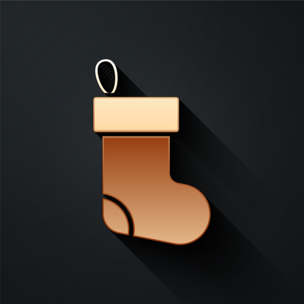 金色的圣诞袜图标孤立在黑色图片下载