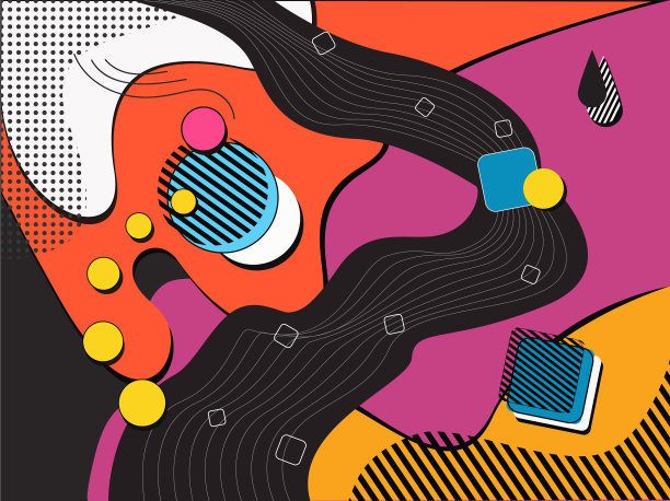 孟菲斯风格的时尚多彩的集合图片下载