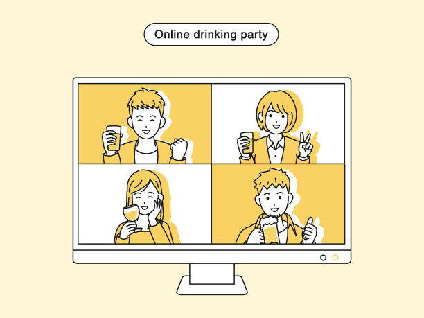 网上饮酒派对人物插画图片下载
