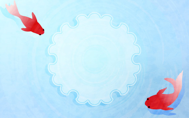 用金鱼的夏季素材、水峰和青海波浪的淡色背景素材，复制雪圈空间图片下载