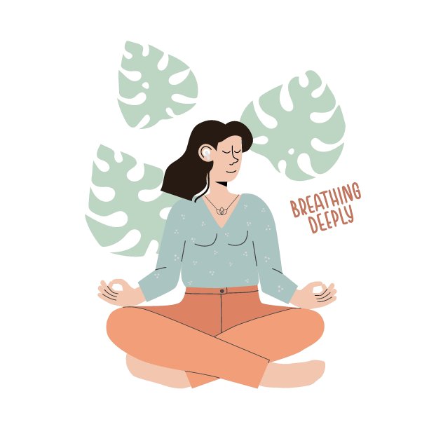 冥想的女人。放松女孩与垂平风格。花的背景。矢量插图运动和健康的生活。图片下载