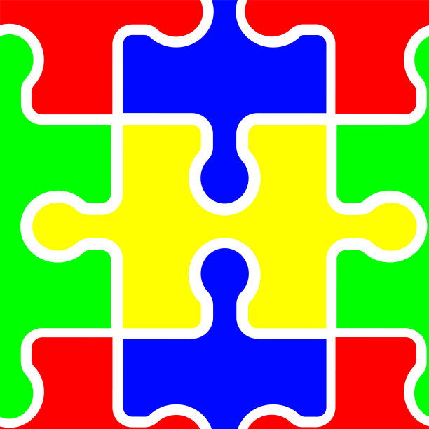 无缝背景拼图块。黑色背景上的明亮谜题。向量图片下载