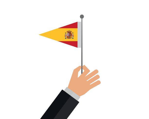举着西班牙国旗的人。西班牙国旗图标。图片下载