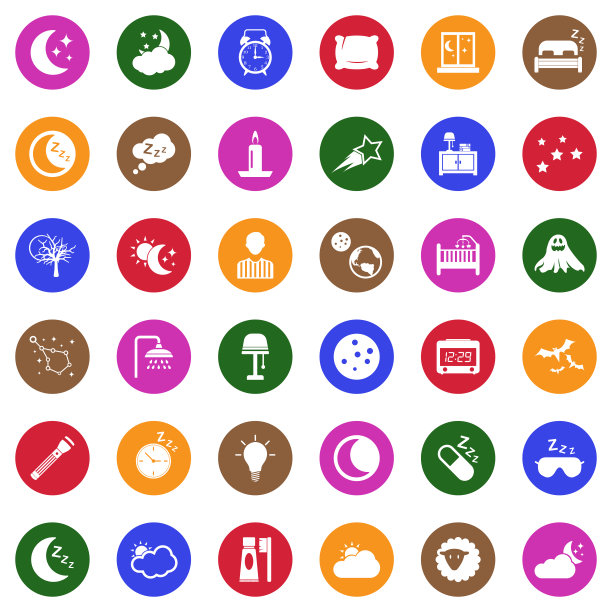 晚上图标。圆形的白色平面设计。矢量插图。图片下载