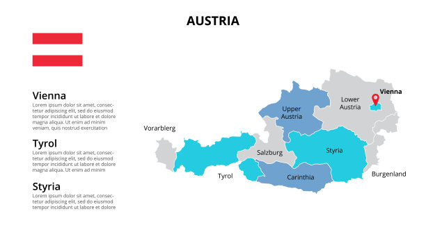 奥地利矢量地图信息图模板按国家划分。幻灯片图片下载