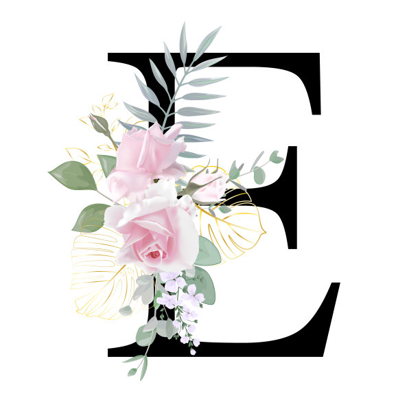 花的字母表。用植物花束固定字母。婚礼请柬、贺卡、生日、logo、海报等创意。图片下载