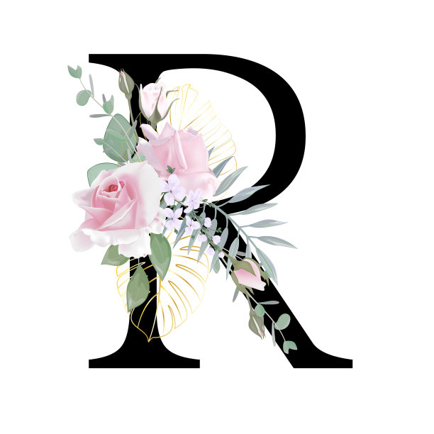 花的字母表。用植物花束固定字母。婚礼请柬、贺卡、生日、logo、海报等创意。图片下载