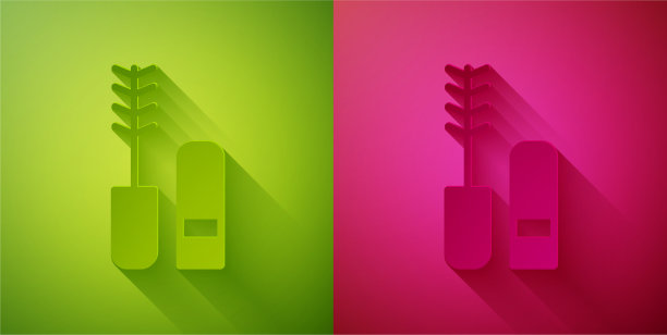 剪纸上的睫毛刷图标隔离在绿色和图片下载