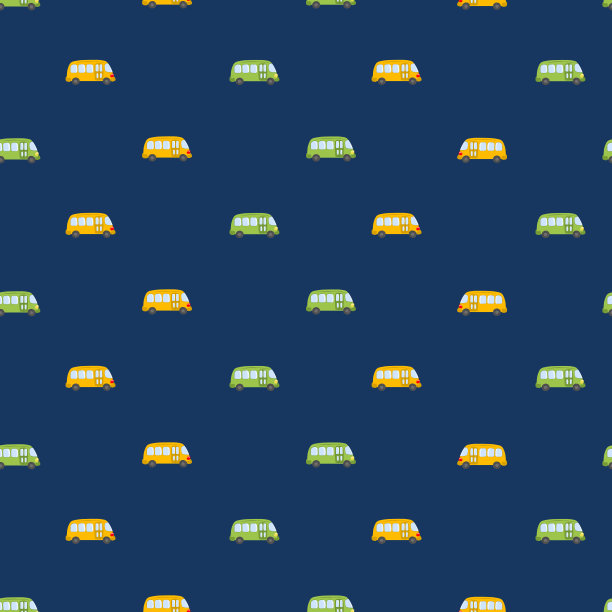 无缝模式与可爱的公共汽车，汽车在蓝色背景。Cartoot运输。矢量插图。涂鸦风格。设计婴儿印花，邀请，海报，卡片，织物，纺织品图片下载