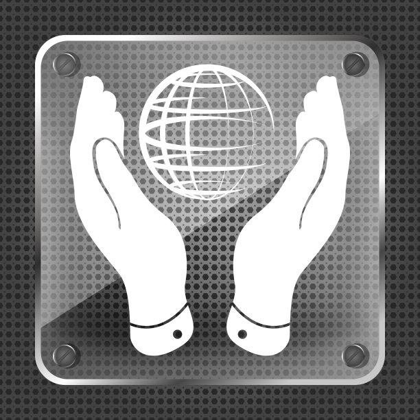 玻璃双手照顾地球星球图标上的金属bac图片下载