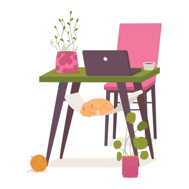 自由职业者的工作场所，猫睡在吊床上图片下载