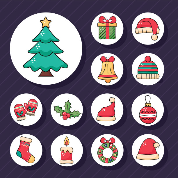 圣诞快乐，松树和set贴纸图片下载