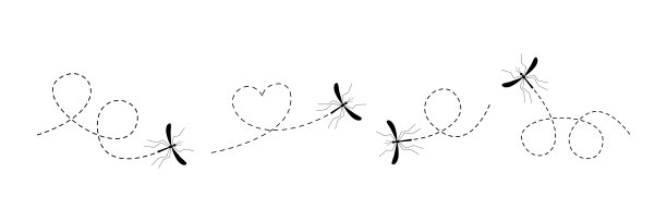 蚊子的图标集。蚊子在星点分布的路线上飞行。图片下载