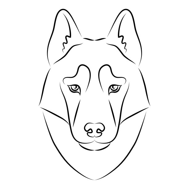 狼,狗,哈士奇。在孤立的白色背景上用线条手绘的动物头部轮廓。整张脸的狗。矢量图像。标志图片下载