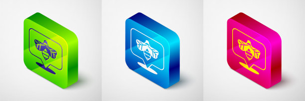 等距蜜蜂图标孤立在灰色背景。甜蜜的天然食品。有翅膀的蜜蜂或apis象征。飞行昆虫。方形按钮。向量图片下载