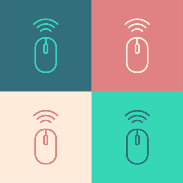 无线鼠标系统图标隔离在彩色背景上。物联网概念与无线连接。向量图片下载