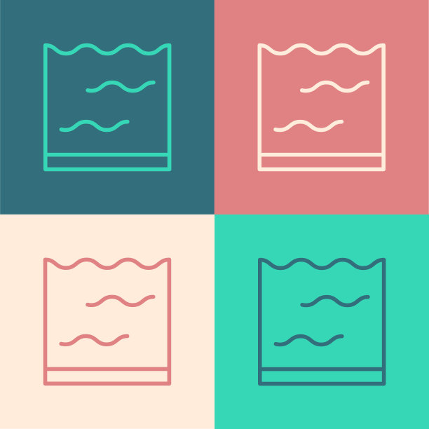 波普艺术线水族馆图标孤立的颜色背景。供家庭和宠物使用的水族馆。向量图片下载