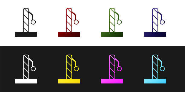 设置猫抓柱与玩具图标隔离在黑色和白色的背景。向量图片下载