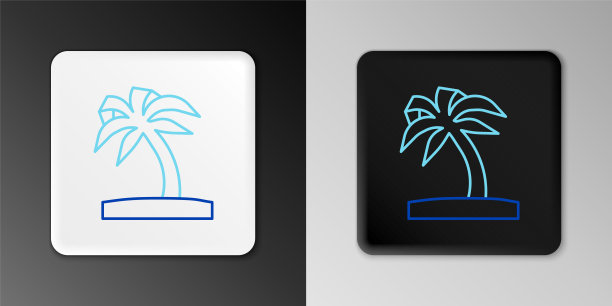 在灰色背景上孤立的热带棕榈树图标。椰子棕榈树。色彩斑斓的轮廓的概念。向量图片下载